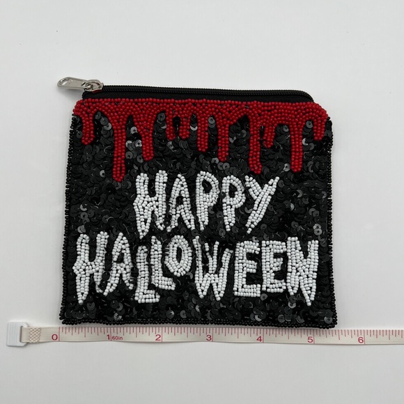 Bloody Sequins and Seed Bead Happy Halloween Pouch - Picture 4 of 5